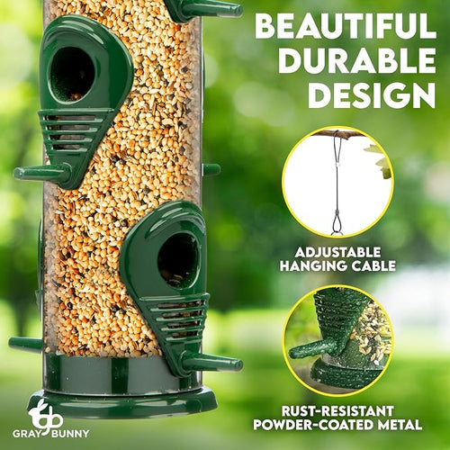 Gray Bunny Metal Bird Feeders for Outdoors Hanging, 6-Port